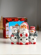 Фигурка светящаяся «Дед Мороз, снеговик и лосик», керамика, 15.5×5.8×11.5 см 10876065