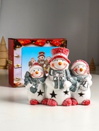 Фигурка светящаяся «Три снеговичка», керамика, 14.2×5.5×11.5 см - фото 7098246
