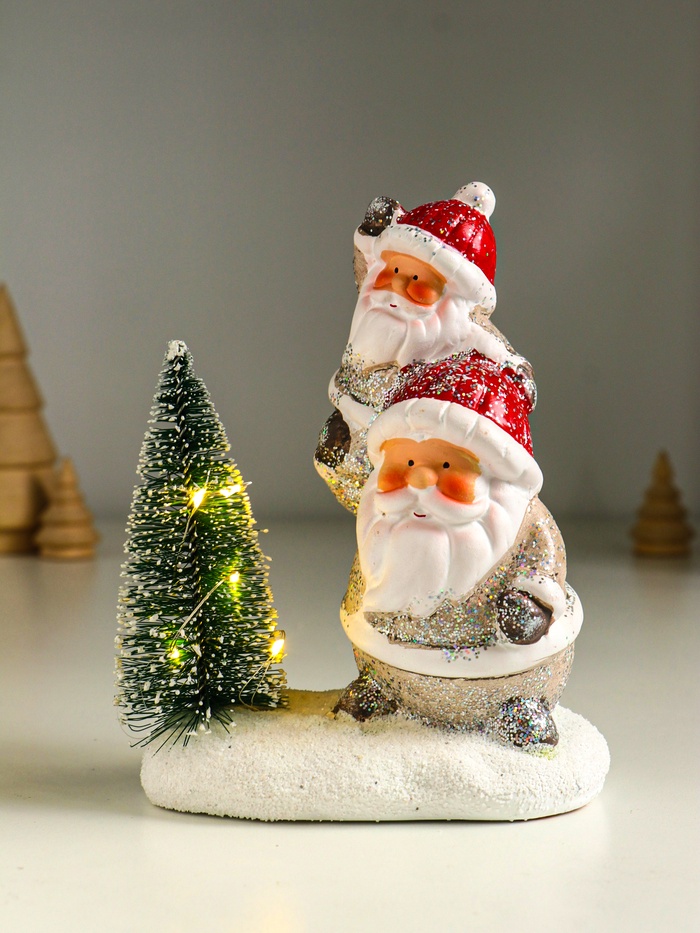 Фигурка светящаяся «Два Деда Мороза у ёлочки», керамика, 12×7×16 см - Фото 1