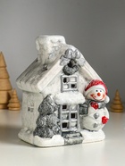 Фигурка светящаяся «Снеговичок у домика», керамика, 11.5×7.5×15.5 см - фото 7098261