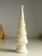 Фигурка светящаяся «Ёлочка со звёздами», керамика, белый с золотом, 7×7×24 см - Фото 1