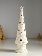 Фигурка светящаяся «Ёлочка со звёздами», керамика, белый с золотом, 7×7×24 см - Фото 2
