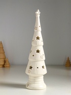 Фигурка светящаяся «Ёлочка со звёздами», керамика, белый с золотом, 7×7×24 см - Фото 3