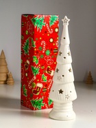 Фигурка светящаяся «Ёлочка со звёздами», керамика, белый с золотом, 7×7×24 см - Фото 6