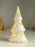 Фигурка светящаяся «Ёлочка и звёзды», керамика, белый с золотом, 10.7×6.8×20 см - Фото 1