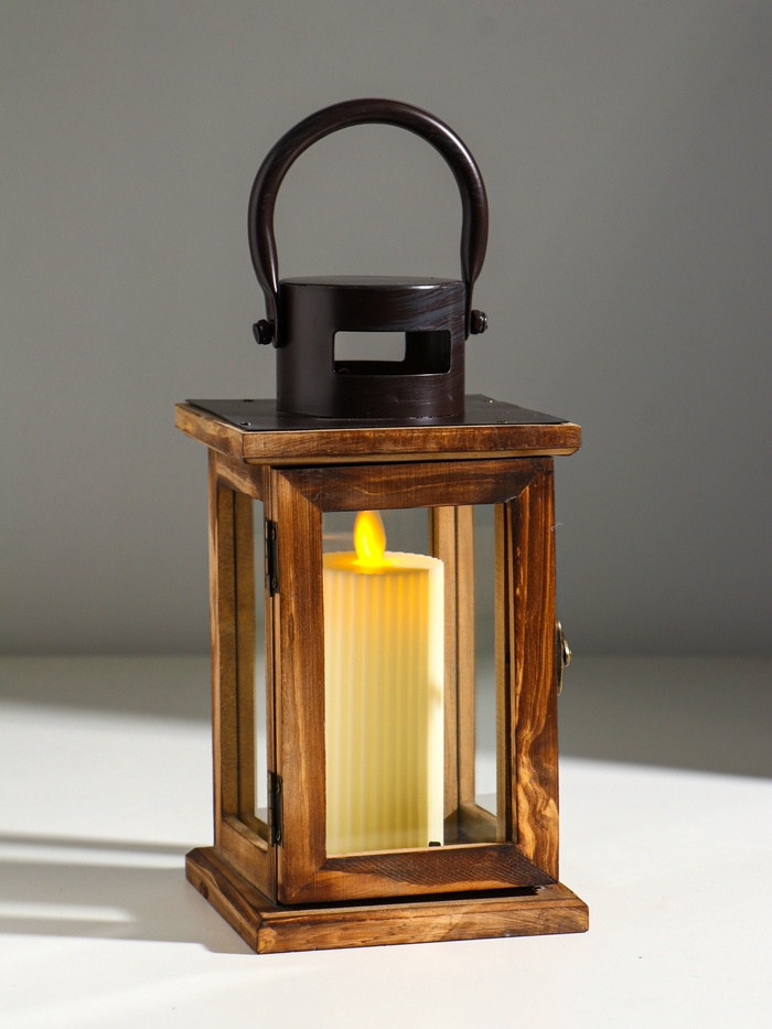 Деревянный подсвечник на 1 свечу «Фонарь», серо-коричневый, 11.5×11.5×22.5 см - Фото 1