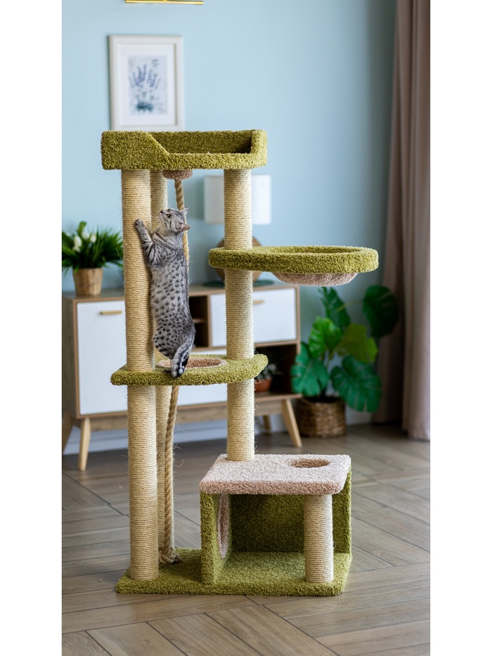 Комплекс для кошек с когтеточкой, с лежанкой «Камуля» 78×47×158 см, сизаль, зеленый, бежевый 1 - Фото 1