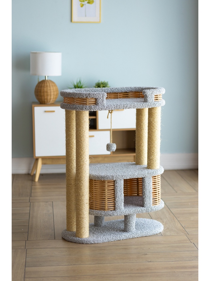 Комплекс для кошек с когтеточкой, с лежанкой «Фидика» 82×42×110 см, сизаль, серый - Фото 1