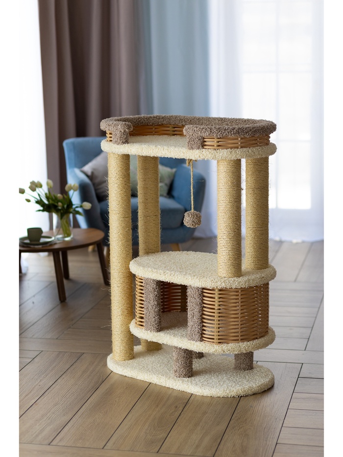 Комплекс для кошек с когтеточкой, с лежанкой «Фидика» 82×42×110 см, сизаль, капучино - Фото 1