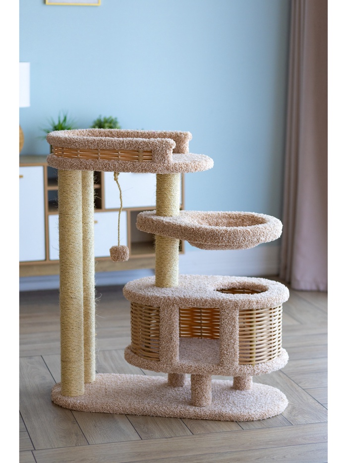 Комплекс для кошек с когтеточкой, с лежанкой «Брунетка» 100×42×110 см, сизаль, бежевый
