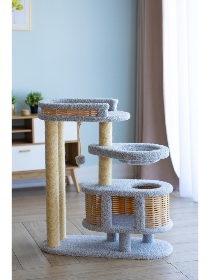 Комплекс для кошек с когтеточкой, с лежанкой «Брунетка» 100×42×110 см, сизаль, серый