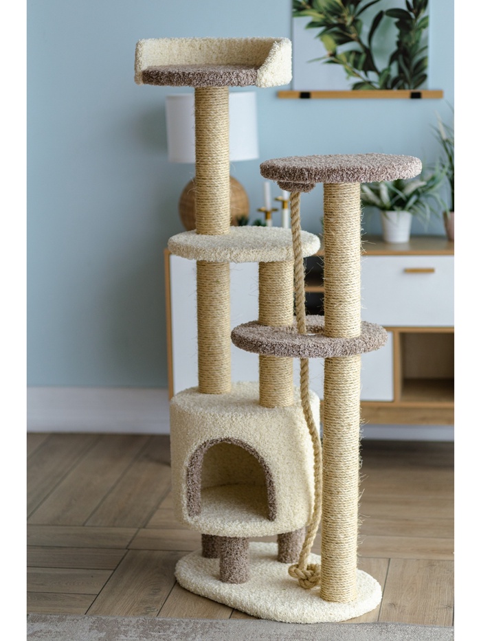 Комплекс для кошек с когтеточкой, с лежанкой «Апель» 70×42×155 см, сизаль, капучино
