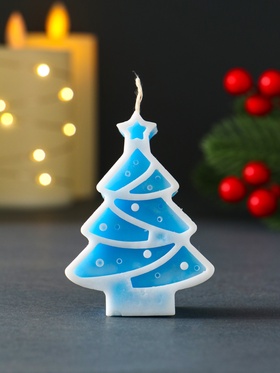 Свеча новогодняя «Ёлочка с гирляндой», 55?75 мм, голубой (комплект 3 шт)