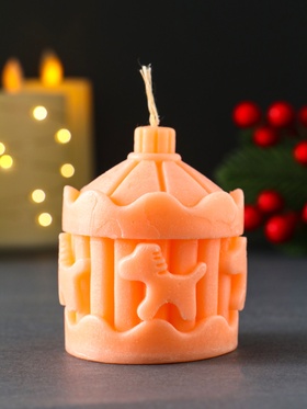 Декоративная свеча новогодняя «Карусель с лошадками», 60?80 мм, персиковый (комплект 2 шт)