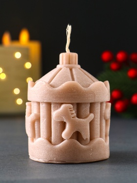 Декоративная свеча новогодняя «Карусель с лошадками», 60?80 мм, бежевый (комплект 2 шт)