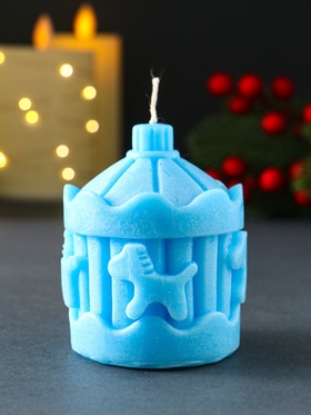 Декоративная свеча новогодняя «Карусель с лошадками», 60?80 мм, голубой (комплект 2 шт)