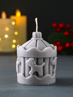 Декоративная свеча новогодняя «Карусель с лошадками», 60?80 мм, серый (комплект 2 шт)