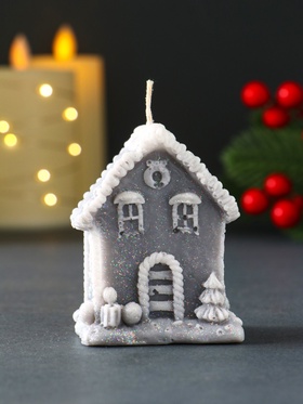 Свеча новогодняя «Домик с Ёлкой», 55?70 мм, серый (комплект 2 шт)