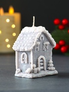 Свеча новогодняя «Домик с Ёлкой», 55×70 мм, серый - фото 809246425