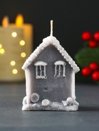 Свеча новогодняя «Домик с Ёлкой», 55×70 мм, серый - фото 809246426