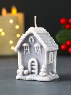 Свеча новогодняя «Домик с Ёлкой», 55×70 мм, серый - фото 809246427