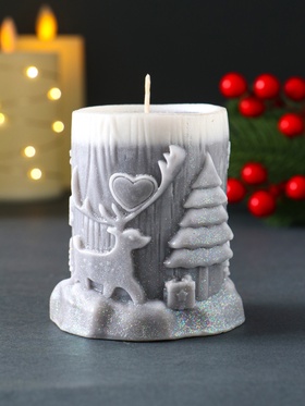 Свеча новогодняя цилиндр «Сказочный лес», 75×85 мм, серый