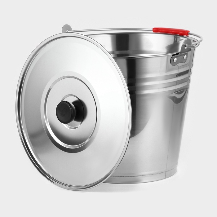 УЦЕНКА Ведро с крышкой 10 л, d=30 см, из нержавеющей стали AISI 201