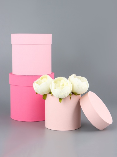 Набор круглых подарочных коробок «Пудра» 3 в 1 - 18×16×13 см