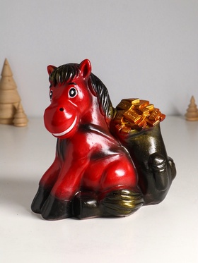 Копилка для денег «Огненный конь с деньгами», гипс, 21 см, красный