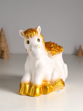 Копилка для денег «Конь с деньгами», гипс, 21 см, белый с золотом