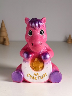 Копилка для денег «Конь с подковой», гипс, 24 см, розовый