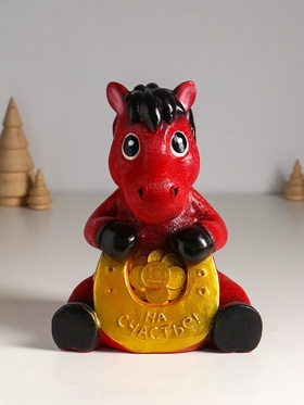 Копилка для денег «Конь с подковой», гипс, 24 см, красный