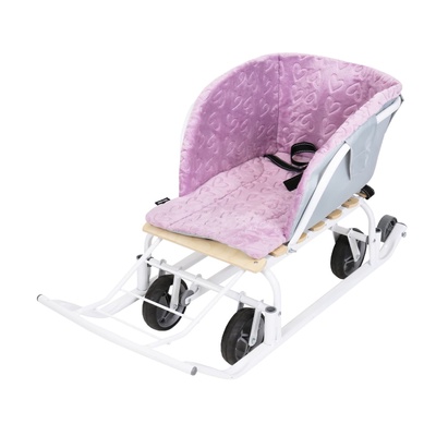 Сиденье для санок, универсальное, розовое с сердечками