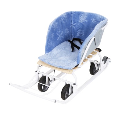 Сиденье для санок, универсальное, голубое со снежинками