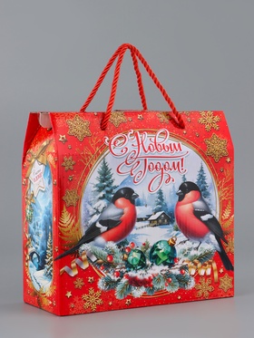Коробка подарочная новогодняя, складная «Снегири» 23×10×23 см