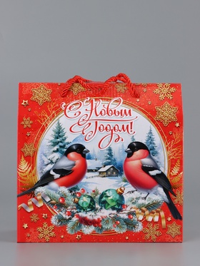 Коробка подарочная новогодняя, складная «Снегири» 23×10×23 см