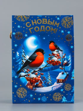 Коробка подарочная новогодняя, складная «Снегири» для сладких подарков, 17.3×7×23.5 см