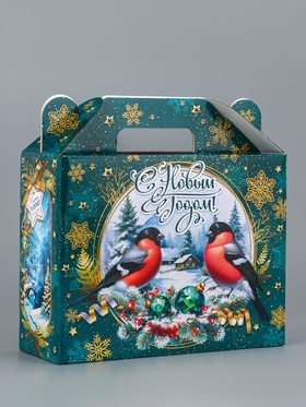 Коробка подарочная новогодняя, складная «Снегири» 23×8.5×23 см