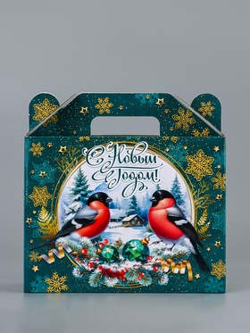 Коробка подарочная новогодняя, складная «Снегири» 23?8.5?23 см (комплект 5 шт)