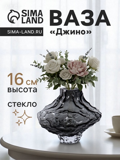 Ваза «Джино», 16×19 см, стекло. чёрная
