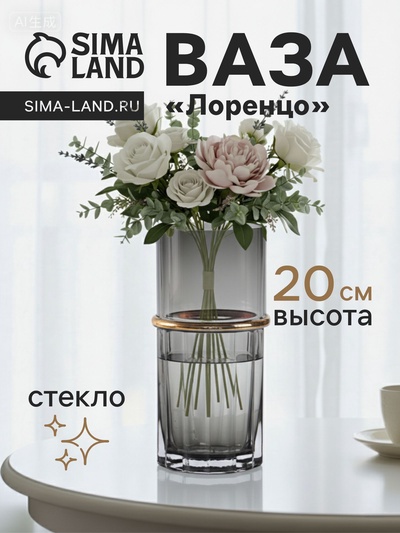 Ваза «Лоренцо», 20×8.5 см, стекло, чёрная