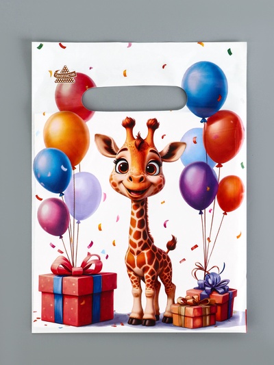 Пакет подарочный «Жирафик», полиэтиленовый с вырубной ручкой, 19×25 см, 30 мкм