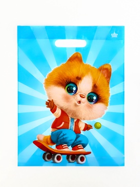 Пакет подарочный «Кот на спорте», полиэтиленовый с вырубной ручкой, л 40?31 см, 60 мкм (комплект 50 шт)