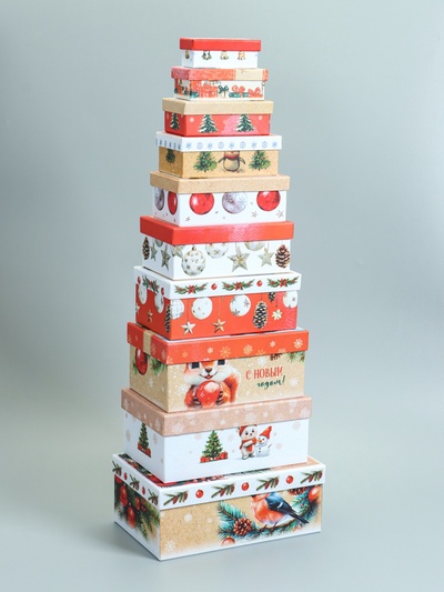 Набор подарочных новогодних коробок 10 в 1 «Новогодние мечты», 30×19×11.5 - 12×6.5×4 см