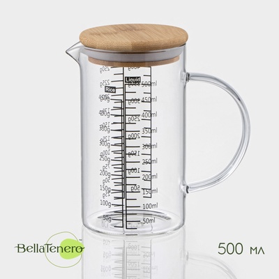 УЦЕНКА Кувшин мерный с бамбуковой крышкой «Эко» 500 мл, 13×8×13.7 см