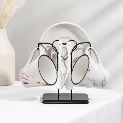 УЦЕНКА Набор чайный на металлической подставке «Мрамор», 6 предметов, 2 чашки 200 мл, 2 блюдца 14 см, 2 ложки