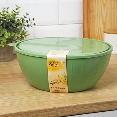 УЦЕНКА Набор салатников с крышками 5+2.8+1.7 л, 30.4×28.1×11.3 см, "Vanilla", цвет микс