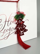 Пакет подарочный «Новогодний», тиснение, с ёлочной игрушкой и бахромой, 40×31×11 см - фото 58047566