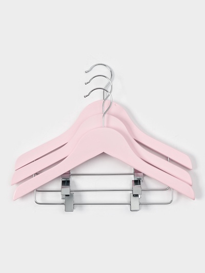 УЦЕНКА Вешалки плечики детские, с зажимом для брюк и юбок, дерево клён, 31.5×1×22 см, 3 шт., розовые
