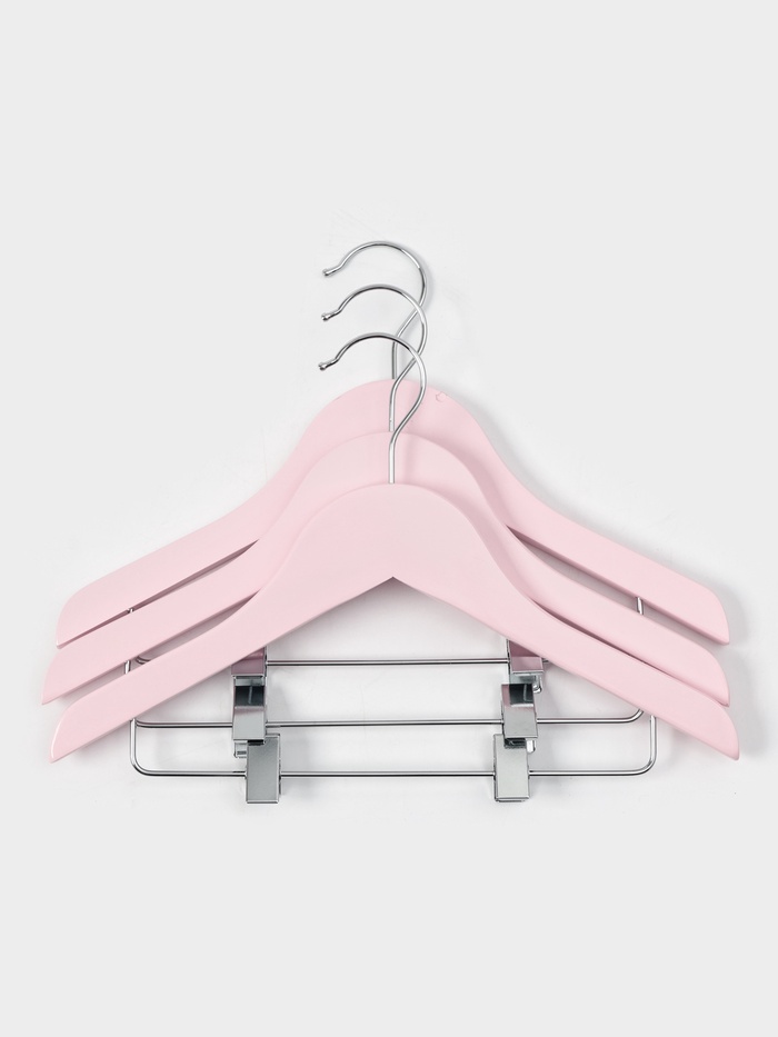УЦЕНКА Вешалки плечики детские, с зажимом для брюк и юбок, дерево клён, 31.5×1×22 см, 3 шт., розовые - Фото 1